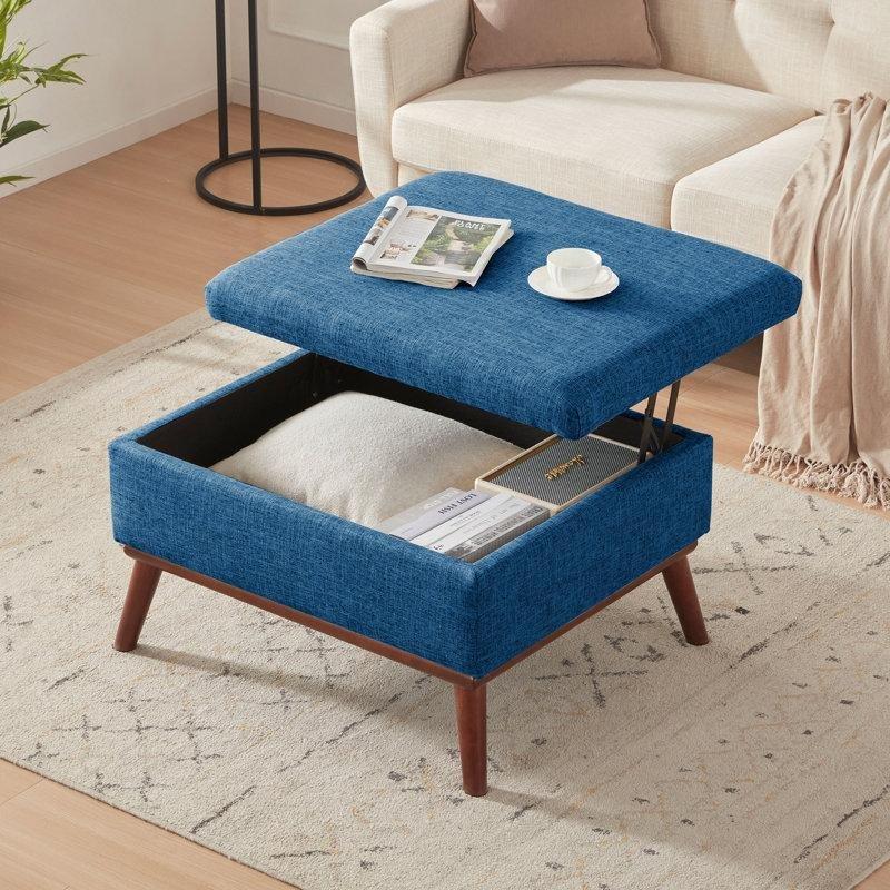 Mavi Keten Kumaş Kapitoneli Saklama Alanlı Puflu İkili Koltuk Takımı - 168 cm - 195351