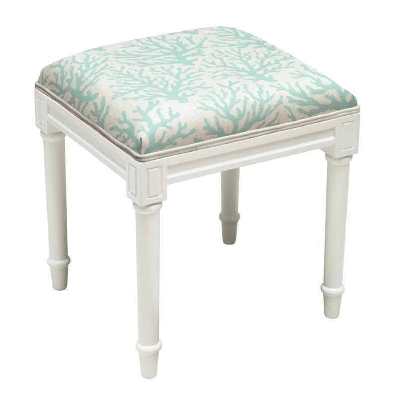 Mavi Keten Kumaşlı Masif Ahşap Mercan Desenli Makyaj Masası Pufu - 44x41 cm - 233230