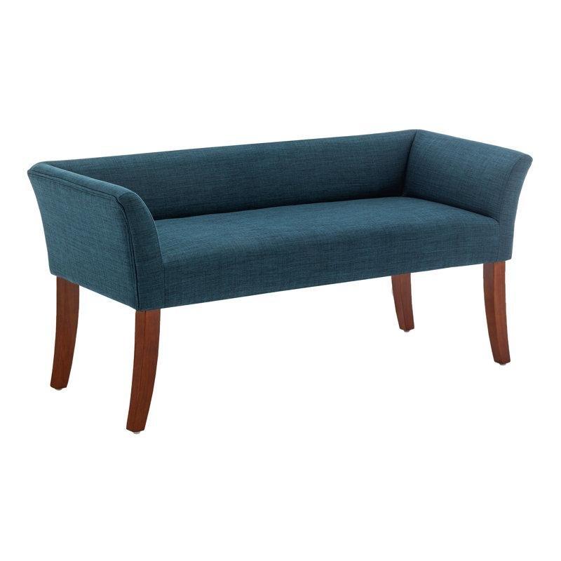 Mavi Kumaş Döşemeli Masif Ahşap Ayaklı Sırtlı ve Kollu Bench - 127 cm - 164377