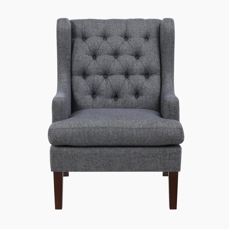 Mavi Kumaş Düğme Detaylı Geleneksel Berjer Tekli Koltuk - 75 cm - 204232