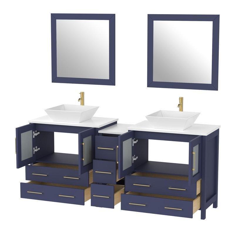 Mavi Masif Ahşap Aynalı İkili Lavabolu Yavaş Kapanır Banyo Lavabo Dolabı - 183 cm - 201974