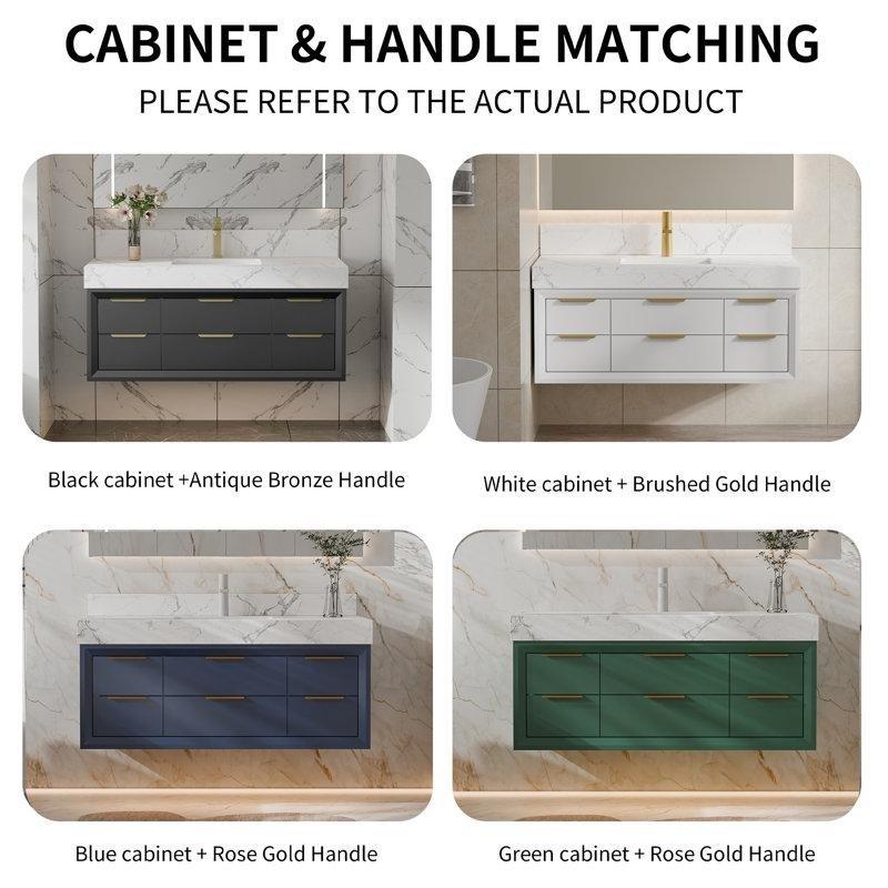 Mavi Masif Ahşap LED Işıklı Yavaş Kapanır Çekmeceli Duvara Monte Banyo Lavabo Dolabı - 122 cm - 197643