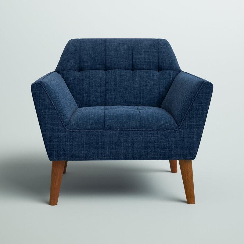 Mavi Masif Huş Ağacı Kapitoneli Sırtlı Geniş Tekli Koltuk - 94 cm - 205255