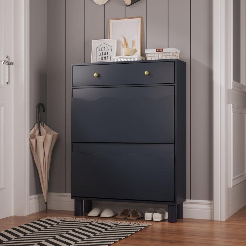 Mavi MDF Bulut Tasarımlı Kapaklı ve 2 Çekmeceli Ayakkabılık - 111x81x24 cm - 230319