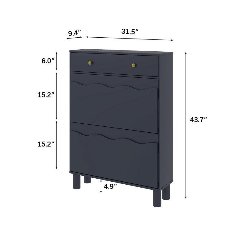 Mavi MDF Bulut Tasarımlı Kapaklı ve 2 Çekmeceli Ayakkabılık - 111x81x24 cm - 230319