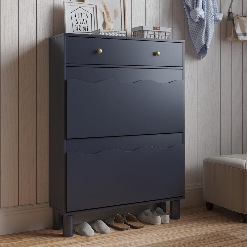 Mavi MDF Bulut Tasarımlı Kapaklı ve 2 Çekmeceli Ayakkabılık - 111x81x24 cm - 230319