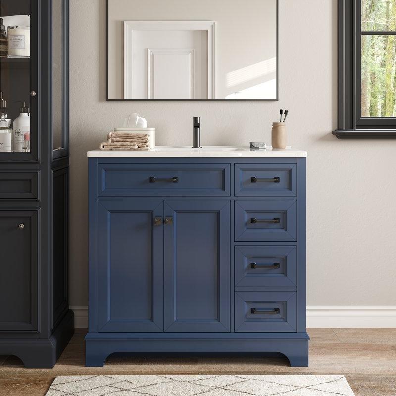 Mavi MDF Çift Kapaklı İki Çekmeceli Ayaklı Banyo Lavabo Dolabı - 91 cm - 198973
