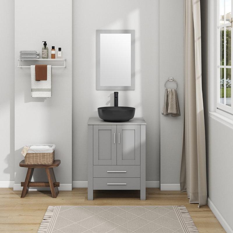 Mavi MDF Gold Kulplu Aynalı Çanak Lavabolu Banyo Lavabo Dolabı - 61 cm - 200466