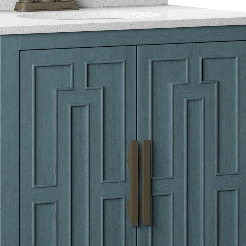 Mavi MDF Mermer Tezgahlı Çift Kapaklı Banyo Lavabo Dolabı - 76 cm - 200489