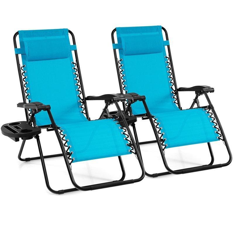 Mavi Metal Bardaklıklı Katlanabilir Şezlong Seti 2li - 171450