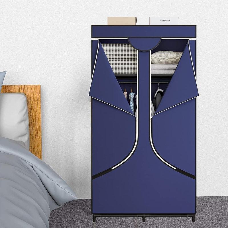 Mavi Metal İskeletli Askılı Raflı Portatif Bez Dolap - 88x45x168 cm - 182836