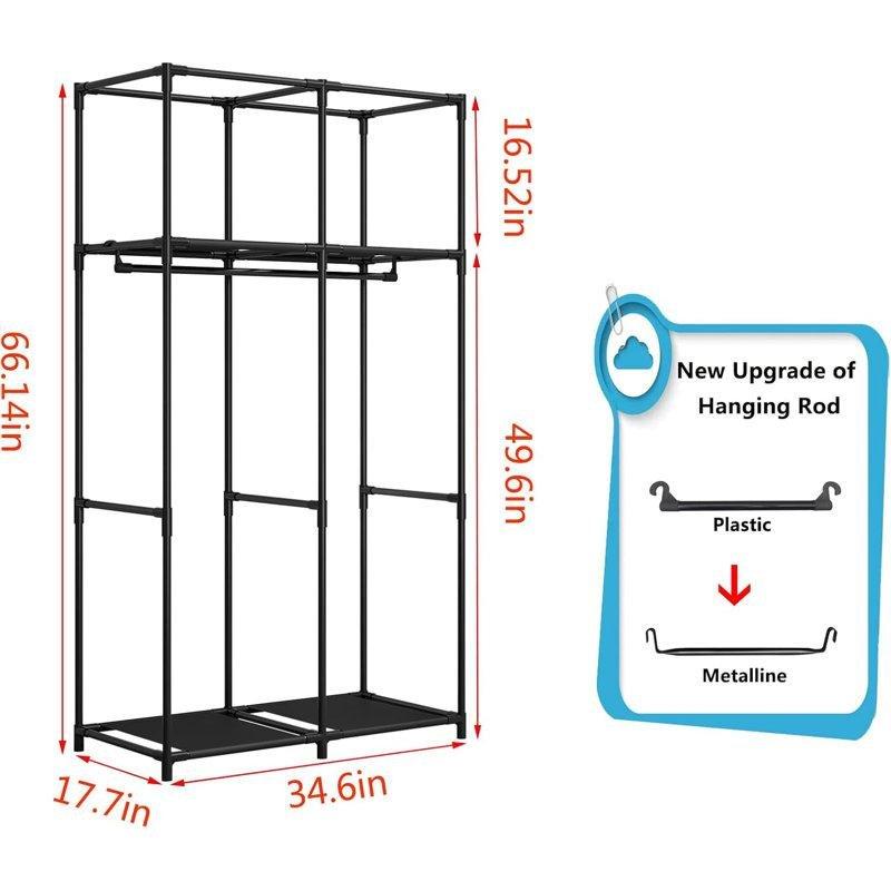 Mavi Metal İskeletli Askılı Raflı Portatif Bez Dolap - 88x45x168 cm - 182836