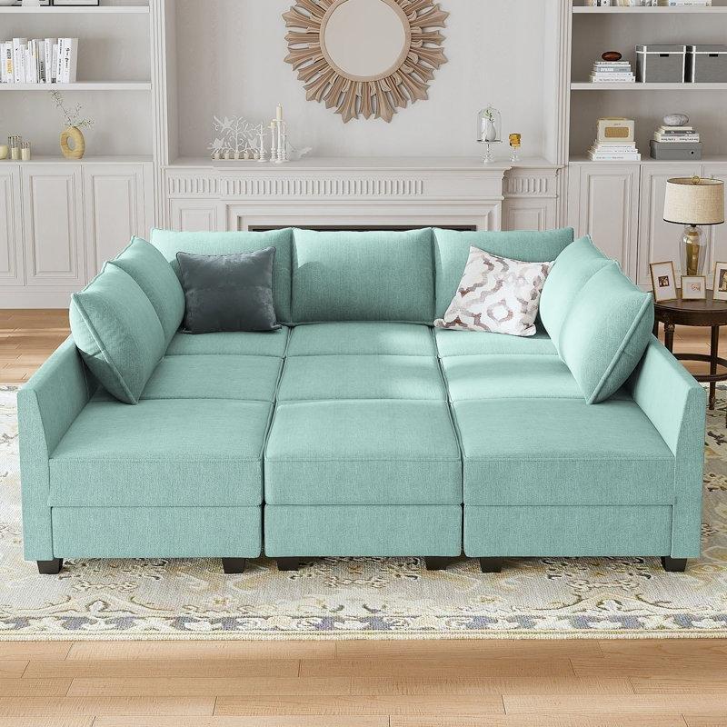 Mavi Modüler Depolama Alanlı U Köşe Koltuk Takımı - 221x208 cm - 193603