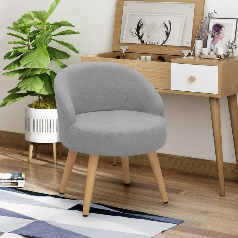 Mavi Polyester Döşemeli Huş Ağacı Sırtlıklı Makyaj Masası Pufu - 233031