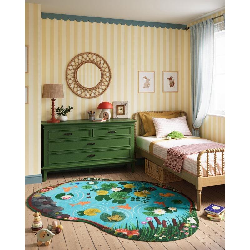 Mavi Polyester Hayvan Desenli Göl Temalı Oyun Halısı - 122x163 cm - 182691