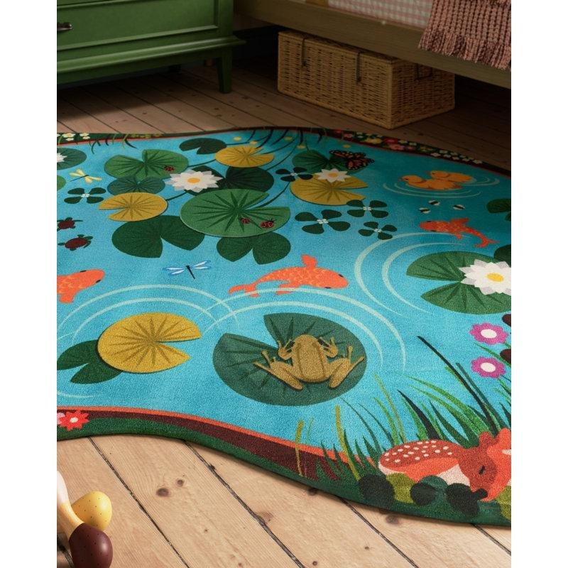 Mavi Polyester Hayvan Desenli Göl Temalı Oyun Halısı - 122x163 cm - 182691
