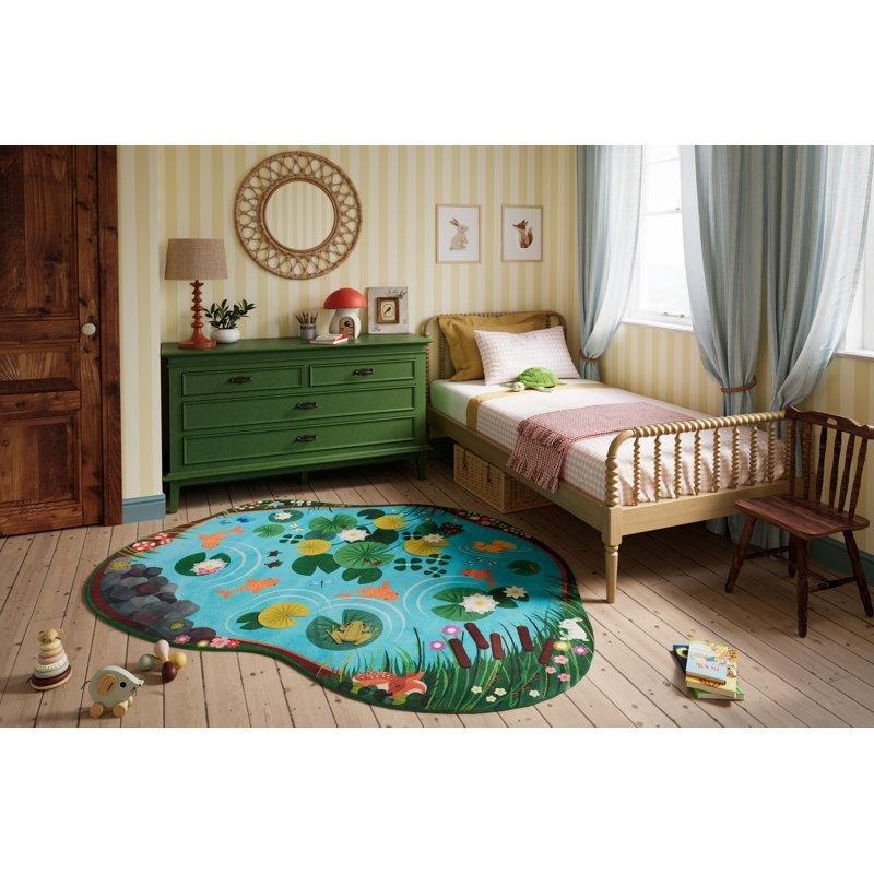 Mavi Polyester Hayvan Desenli Göl Temalı Oyun Halısı - 122x163 cm - 182691