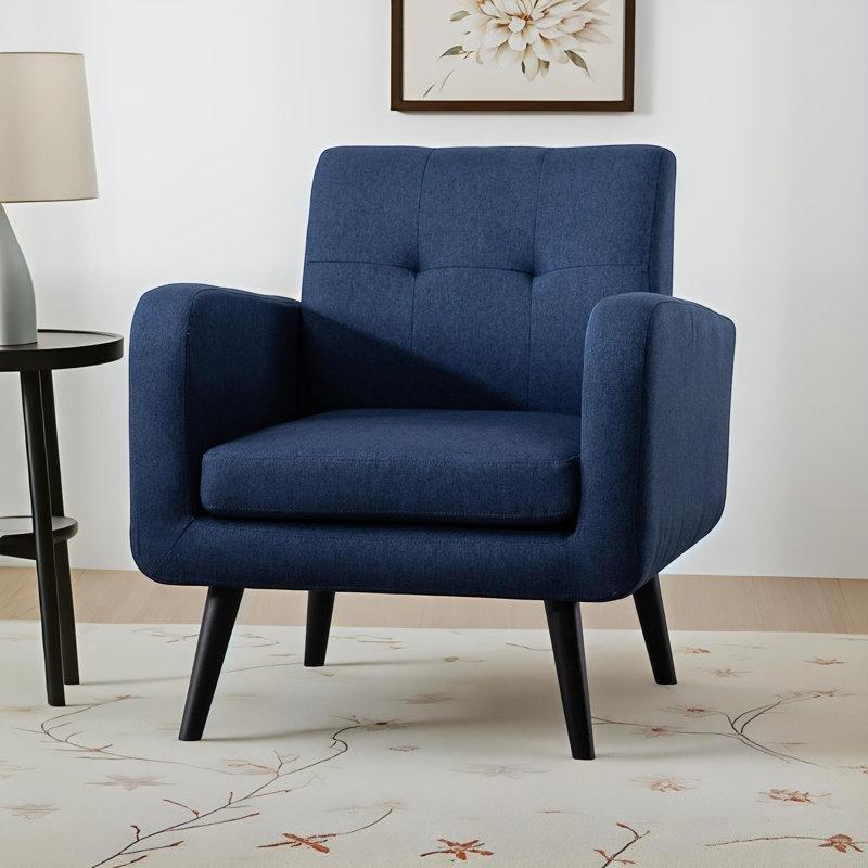 Mavi Polyester Kapitoneli Siyah Masif Ahşap Ayaklı Tekli Koltuk - 202877