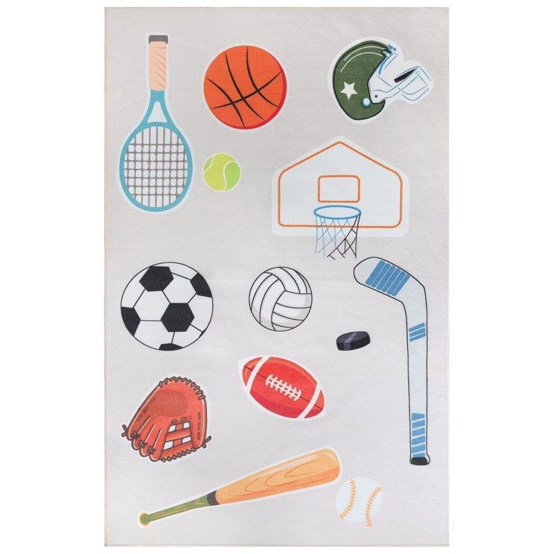 Mavi Polyester Kaymaz Tabanlı Yıkanabilir Spor Temalı Oyun Halısı - 183x274 cm - 182537