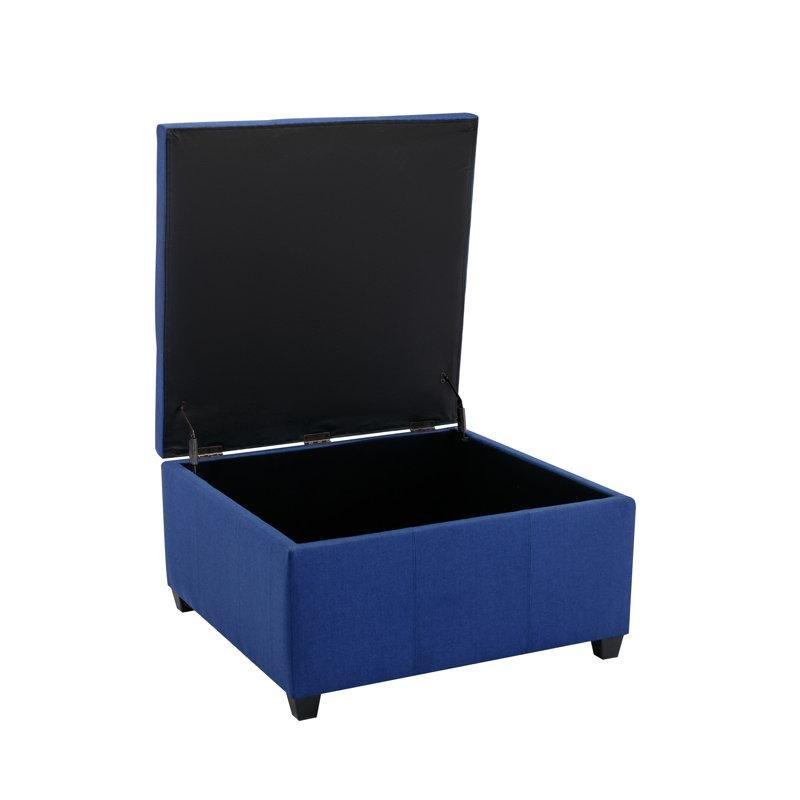 Mavi Polyester Kumaş Baklava Dikişli Huş Ağacı Ayaklı Sandıklı Puf - 89x89 cm - 165004