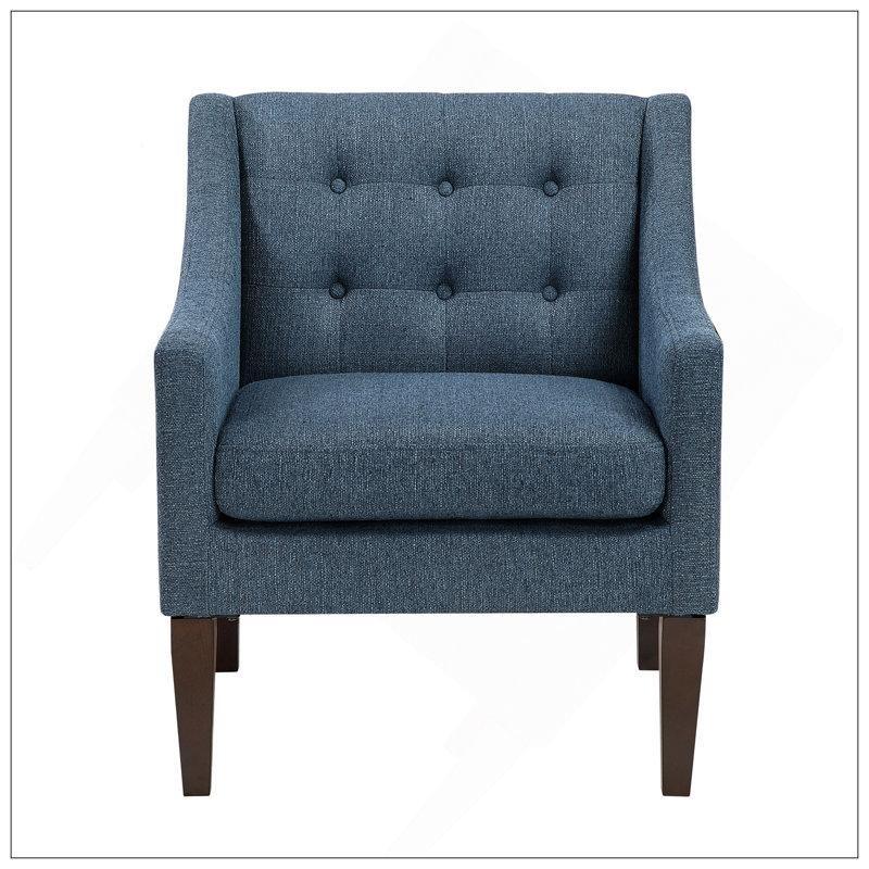 Mavi Polyester Kumaş Kapitoneli Masif Ahşap Ayaklı Tekli Koltuk - 67x72 cm - 204740