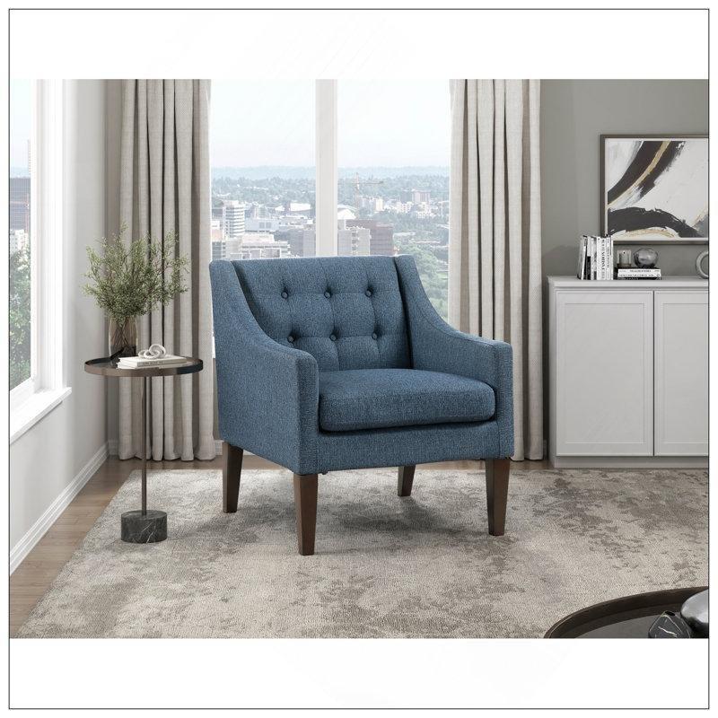 Mavi Polyester Kumaş Kapitoneli Masif Ahşap Ayaklı Tekli Koltuk - 67x72 cm - 204740