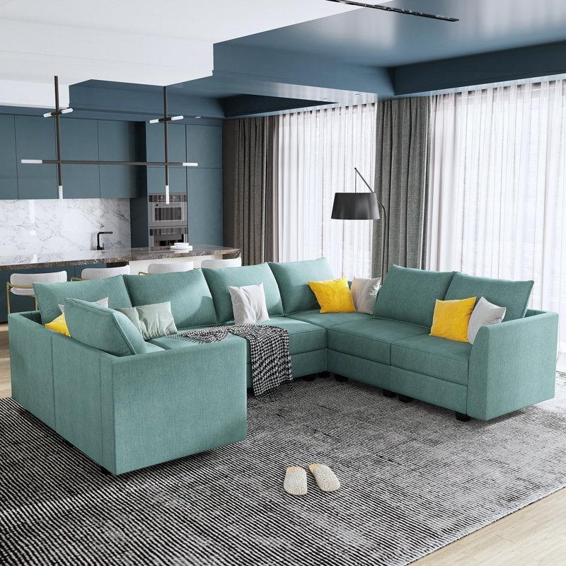 Mavi Polyester Kumaş Modüler Depolama Alanlı U Şekilli Köşe Koltuk Takımı - 286x220 cm - 193218