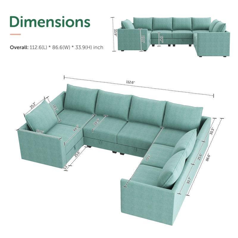 Mavi Polyester Kumaş Modüler Depolama Alanlı U Şekilli Köşe Koltuk Takımı - 286x220 cm - 193218