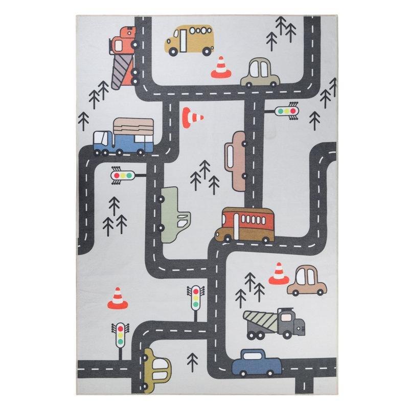 Mavi Polyester Yıkanabilir Kaymaz Tabanlı İnşaat Temalı Oyun Halısı - 183x275 cm - 182617