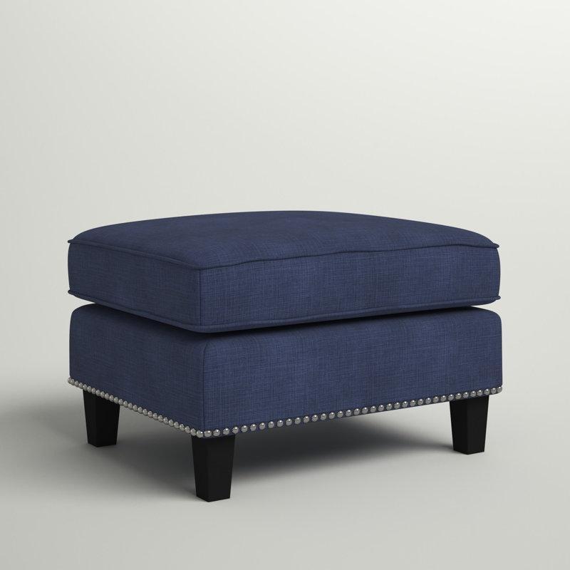 Mavi Polyester Zımba Detaylı Masif Ahşap Ayaklı Puf - 67x53 cm - 165109