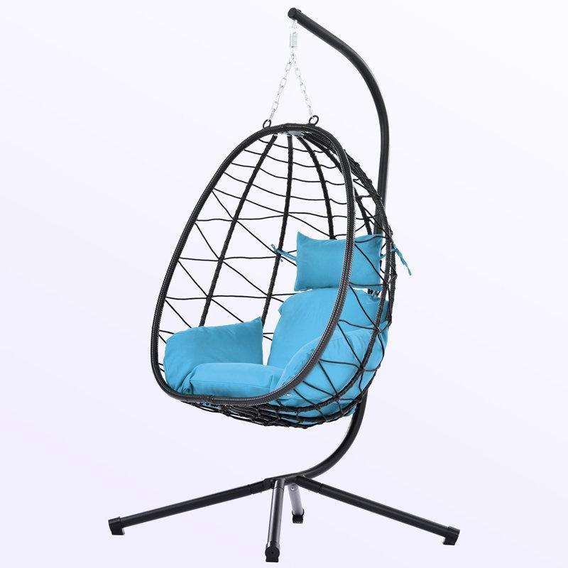 Mavi Rattan Metal Ayaklı Tek Kişilik Minderli Balkon Salıncağı - 196x95x95 cm - 174014