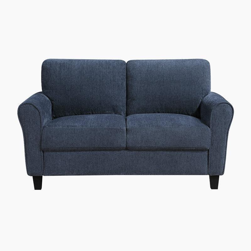 Mavi Şönil Masif Ahşap Yuvarlak Kollu İkili Koltuk - 148 cm - 208196