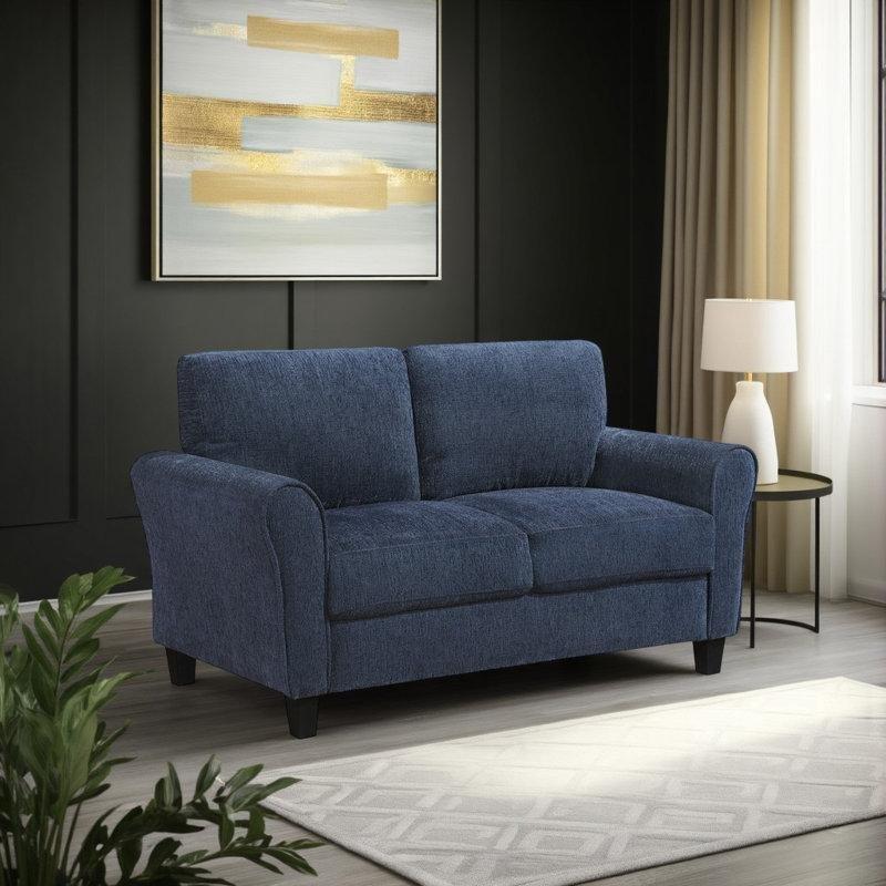 Mavi Şönil Masif Ahşap Yuvarlak Kollu İkili Koltuk - 148 cm - 208196