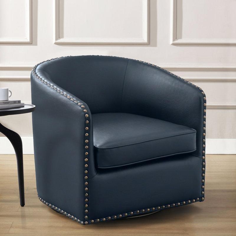 Mavi Suni Deri Döner Zımba Detaylı Tekli Koltuk - 73 cm - 205122