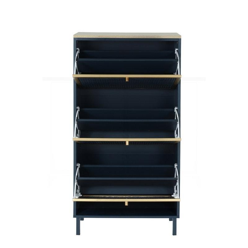 Mavi Suntalam ve Metal Petek Desenli 3 Düşer Kapaklı Ayakkabılık - 61x24x125 cm - 228730
