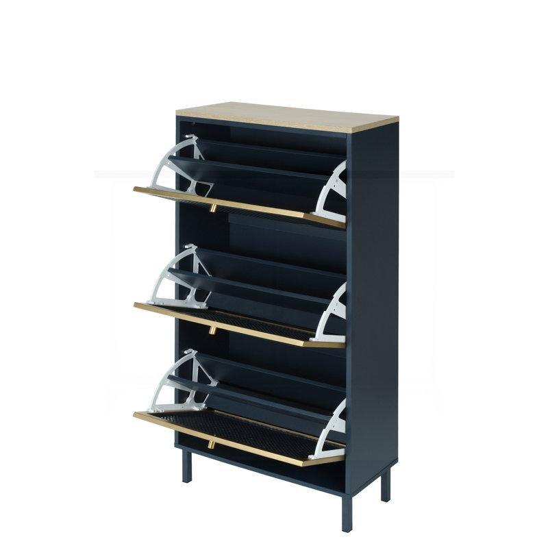Mavi Suntalam ve Metal Petek Desenli 3 Düşer Kapaklı Ayakkabılık - 61x24x125 cm - 228730