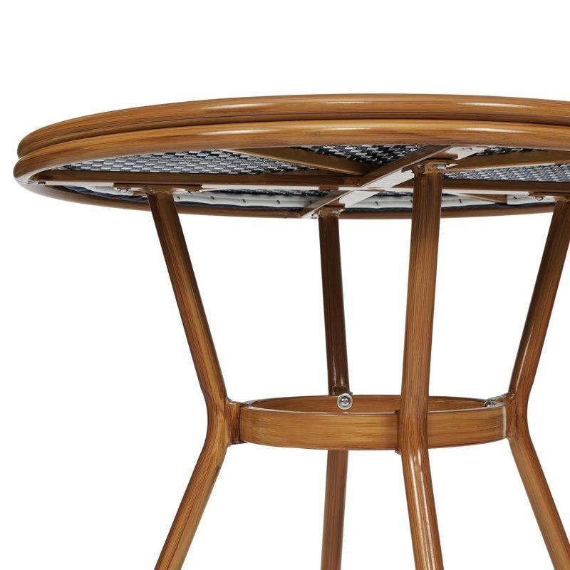 Mavi ve Kahverengi Rattan Bambu Görünümlü İstiflenebilir 4 Kişilik Bahçe Masa Takımı - 215624