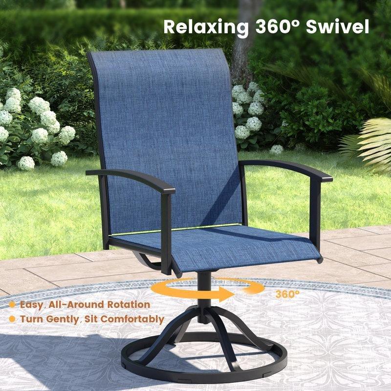 Mavi ve Siyah Metal Döner Sandalyeli Yuvarlak Bahçe Masa Takımı - 104 cm - 213680