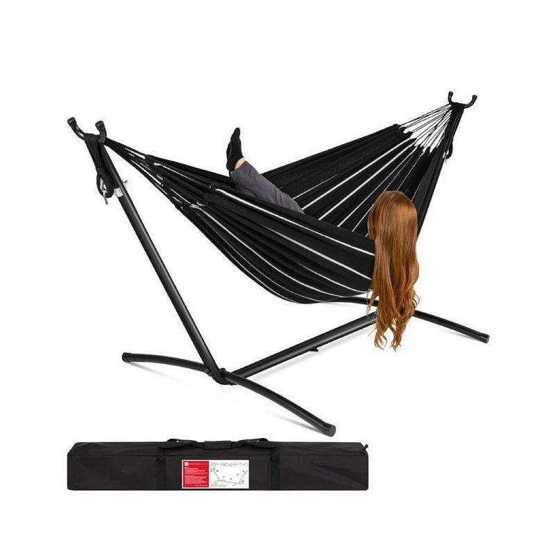 Mavi Yeşil Çizgili Polyester Taşıma Çantalı Çift Kişilik Ayaklı Hamak - 293 cm - 178513