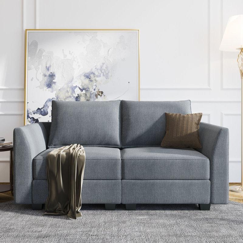 Mavimsi Gri Polyester Kumaş Depolama Alanlı Modüler İkili Koltuk - 156 cm - 195118