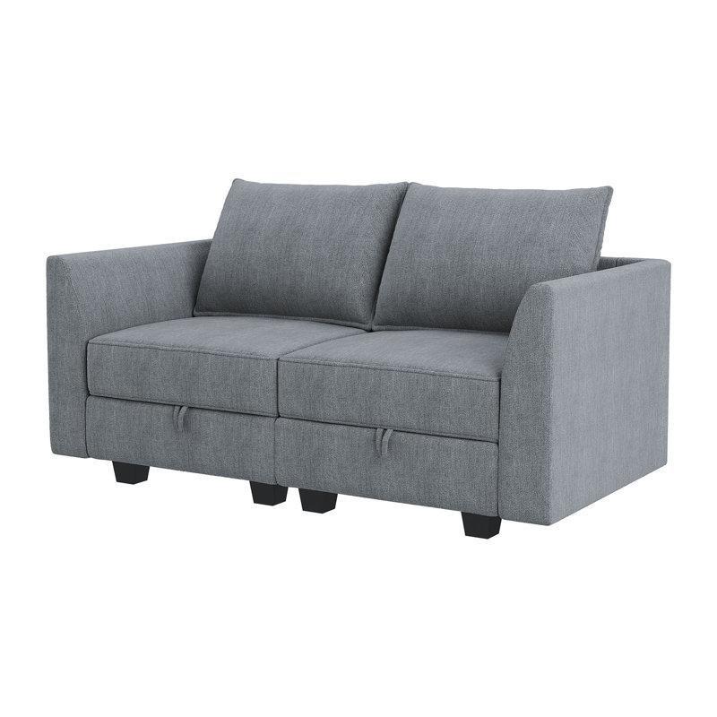 Mavimsi Gri Polyester Kumaş Depolama Alanlı Modüler İkili Koltuk - 156 cm - 195118