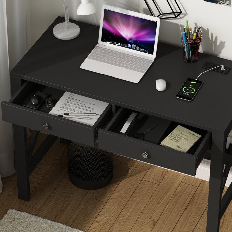 MDF 2 Çekmeceli ve USB Portlu X Tasarımlı Vintage Çalışma Masası - 99 cm - 234052