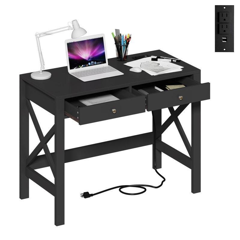 MDF 2 Çekmeceli ve USB Portlu X Tasarımlı Vintage Çalışma Masası - 99 cm - 234052