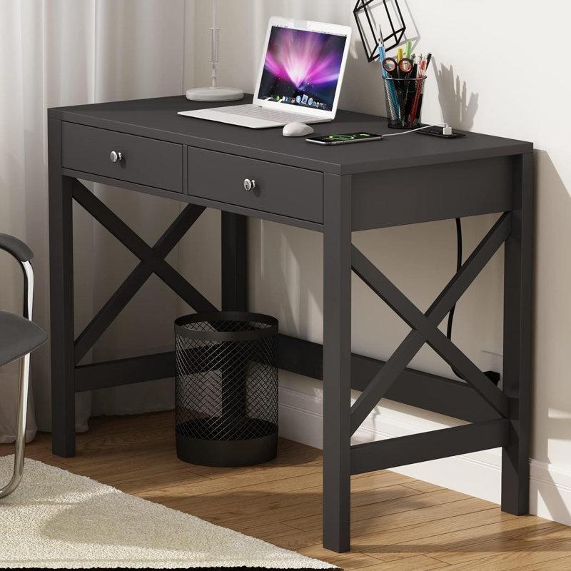 MDF 2 Çekmeceli ve USB Portlu X Tasarımlı Vintage Çalışma Masası - 99 cm - 234052