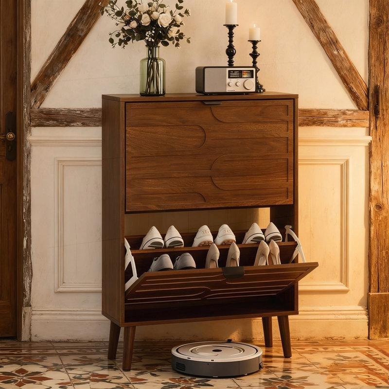 MDF 2 Düşer Kapaklı ve Açık Raflı Ayakkabılık - 60x24x98 cm - 229873
