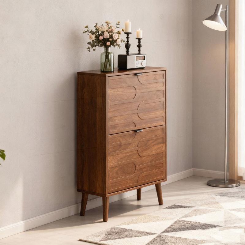 MDF 2 Düşer Kapaklı ve Açık Raflı Ayakkabılık - 60x24x98 cm - 229873