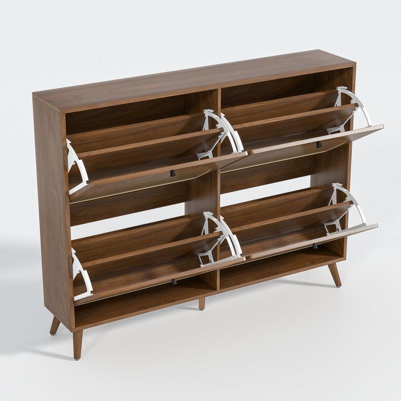 MDF 4 Düşer Kapaklı Yivli Panelli Dar Ayakkabılık - 120x24x91 cm - 227896