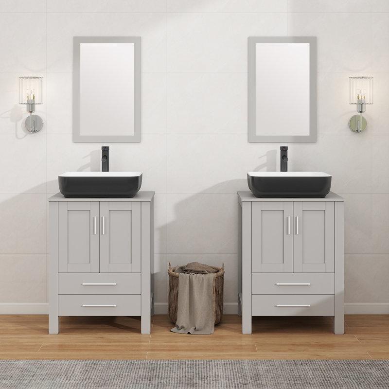 MDF Aynalı Çekmeceli Ayaklı Çanak Lavabolu Banyo Dolabı Seti - 61 cm - 200072