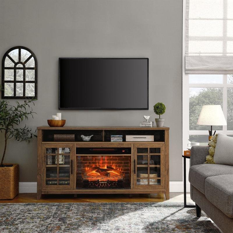 MDF Cam Kapaklı Elektrikli Şömineli TV Ünitesi - 140 cm - 221794