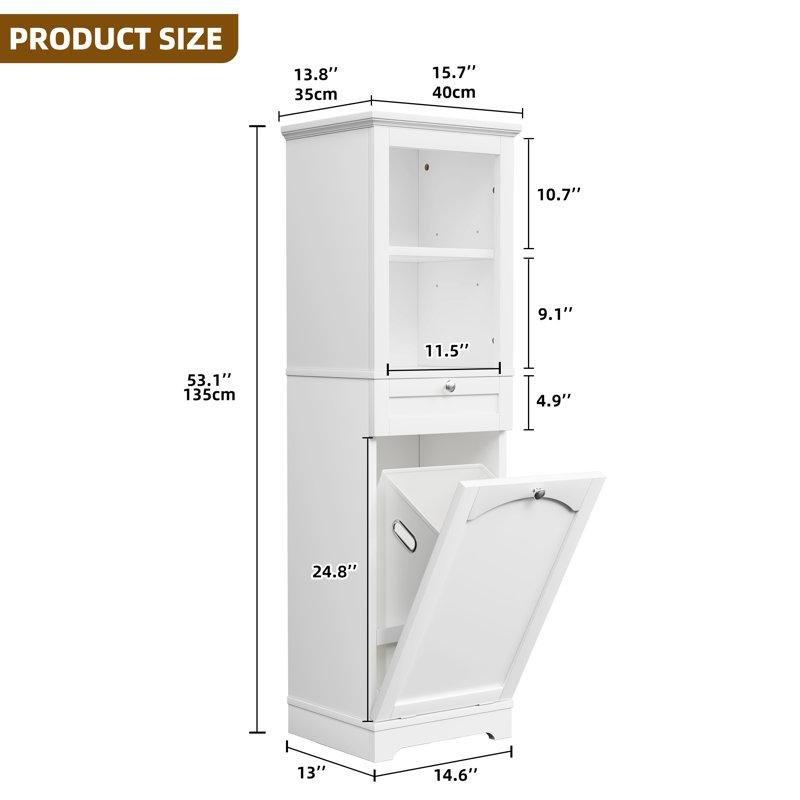 MDF Çekmeceli ve Raflı Devrilebilir Dolaplı Çamaşır Sepeti - 135x40x36 cm - 187316